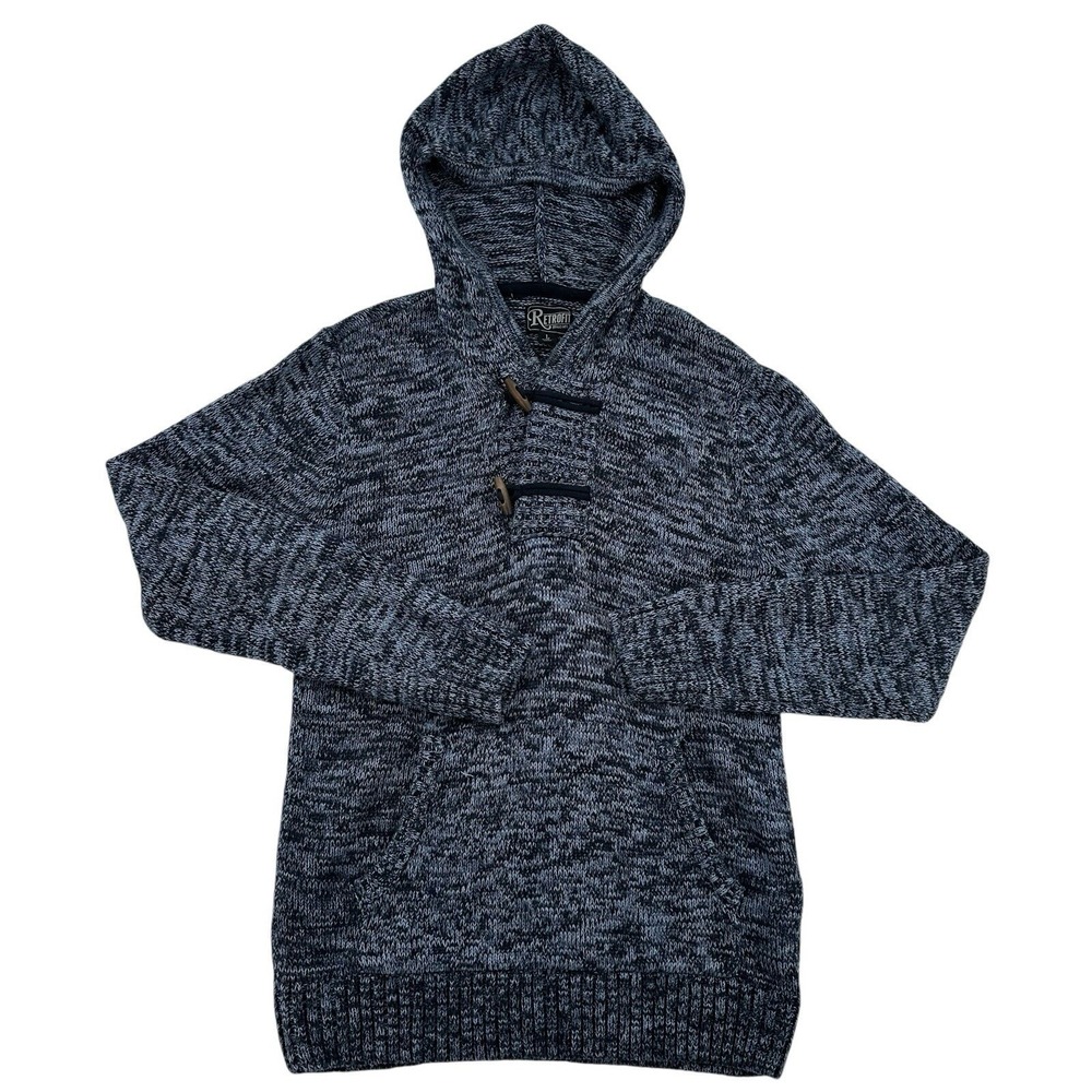 Retrofit Mens Size L Marled Knit Toggle Hoodie Sweater Blue White  Cozy Comfy